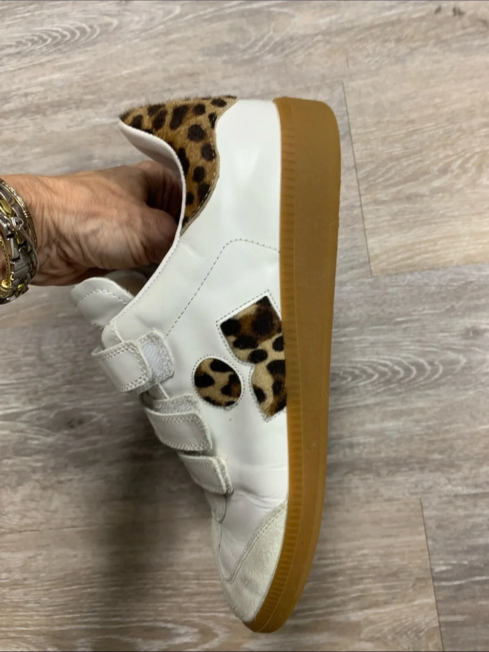 Isabel Marant Kids White Sneakers with Leopard Heel and Accents